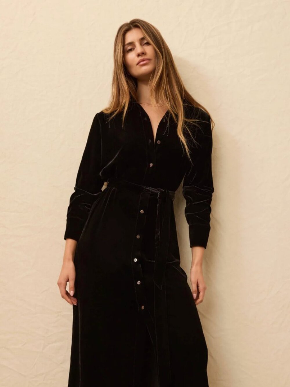 Faherty Silk Velvet Button Front Maxi Dress Brown Luxury Holiday Evening Dress